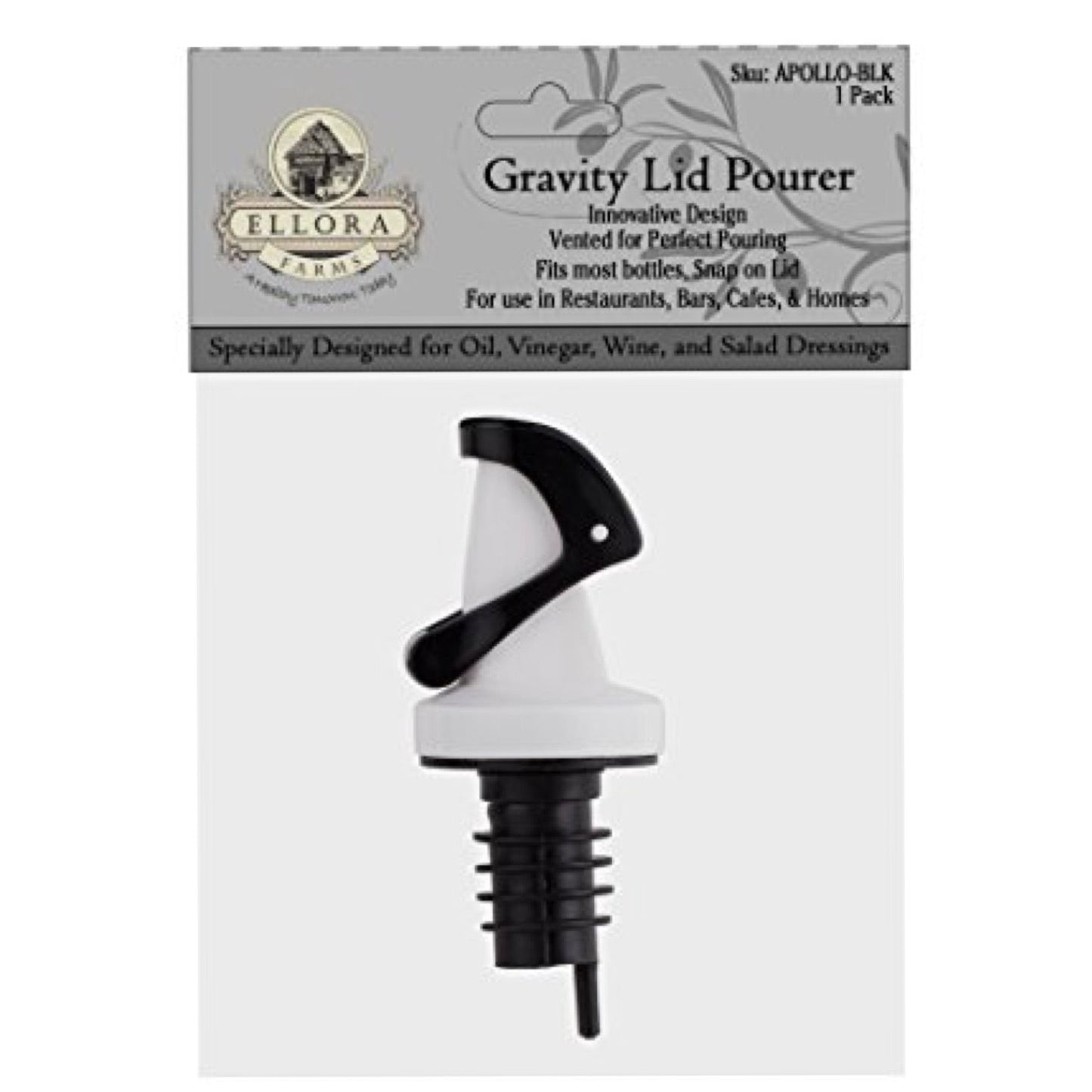 Ellora Farms, Apollo Chef Pourer, Magnetized Gravity Closing Spout, Perfect for Oil, Vinegar or Wines (Black)