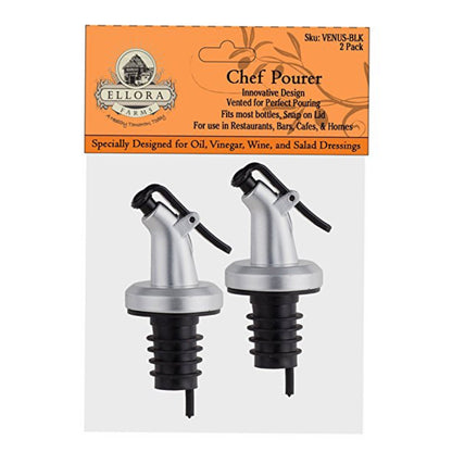 Ellora Farms, Venus Chef Pourer 2 Pk, BPA Free, Designed for Oil, Vinegar, or Dressings, Fits 16 oz bottles