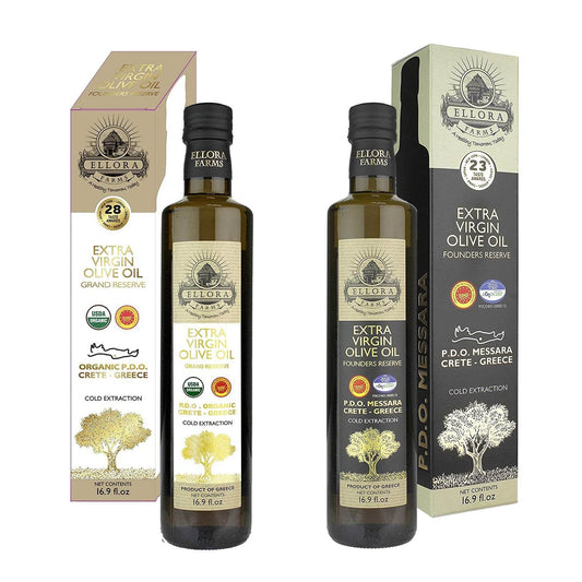 Ellora Farms PDO Organic & PDO Single Estate Greek Extra Virgin Greek Olive Oil, 500ml Bottles Combo