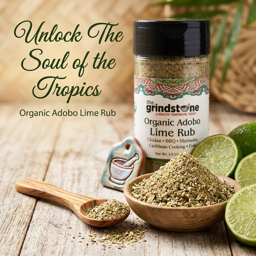 Organic Adobo Lime Rub, Best on Chicken, Tilapia and Salmon, Glass Jar with Dual Sifter, Non GMO & MSG Free Spice, 2.5 oz each