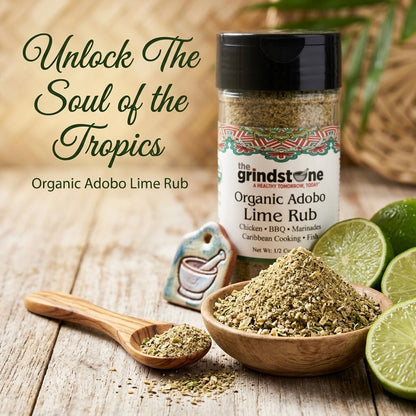 Organic Adobo Lime Rub, Best on Chicken, Tilapia and Salmon, Glass Jar with Dual Sifter, Non GMO & MSG Free Spice, 2.5 oz each