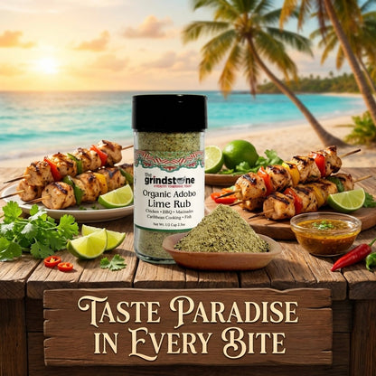Organic Adobo Lime Rub, Best on Chicken, Tilapia and Salmon, Glass Jar with Dual Sifter, Non GMO & MSG Free Spice, 2.5 oz each