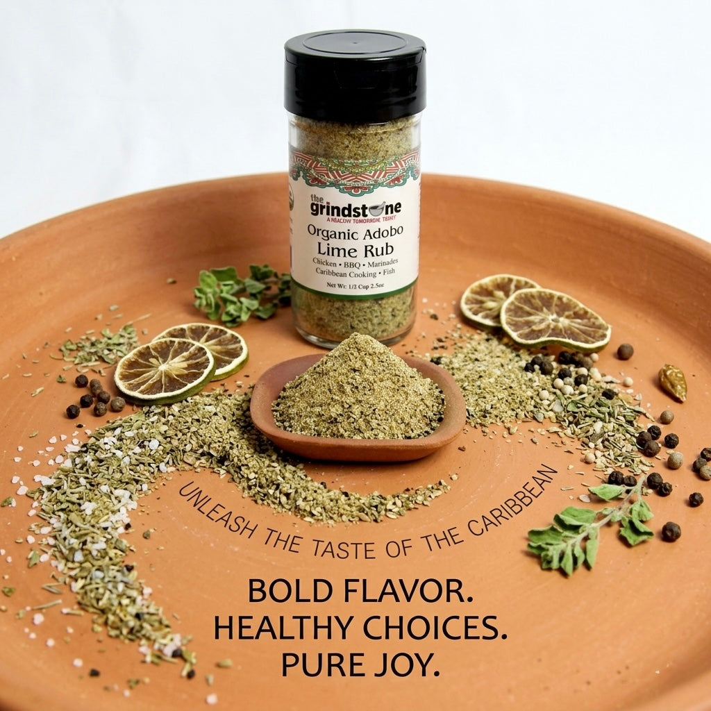 Organic Adobo Lime Rub, Best on Chicken, Tilapia and Salmon, Glass Jar with Dual Sifter, Non GMO & MSG Free Spice, 2.5 oz each