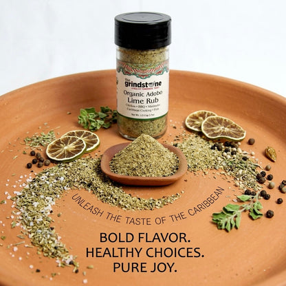 Organic Adobo Lime Rub, Best on Chicken, Tilapia and Salmon, Glass Jar with Dual Sifter, Non GMO & MSG Free Spice, 2.5 oz each