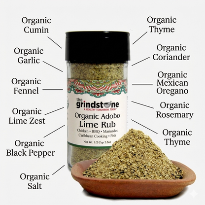 Organic Adobo Lime Rub, Best on Chicken, Tilapia and Salmon, Glass Jar with Dual Sifter, Non GMO & MSG Free Spice, 2.5 oz each