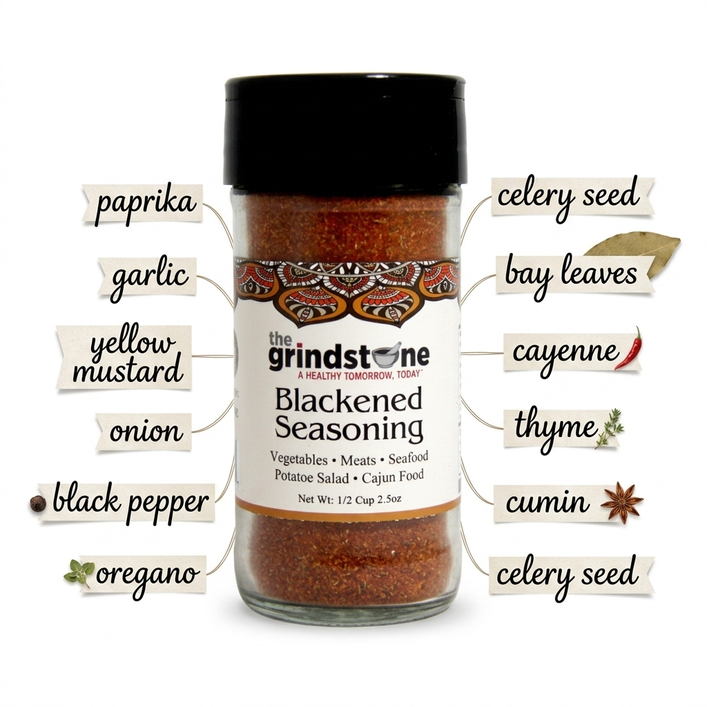 Blackened Seasoning, Perfect Spice blend for Fish & Seafood dishes, Potato Salad, Meats, Non-GMO & Non MSG, 2.50 oz. Glass Bottle with Sifter