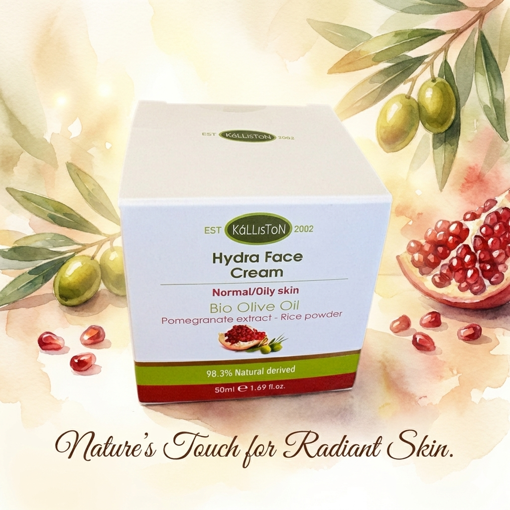 Hydra Active Face Cream, Organic Olive Oil, Pomegranate Extract, Argan Oil, Normal Oily Skin, 50 ml (1.69 oz) Made in Greece