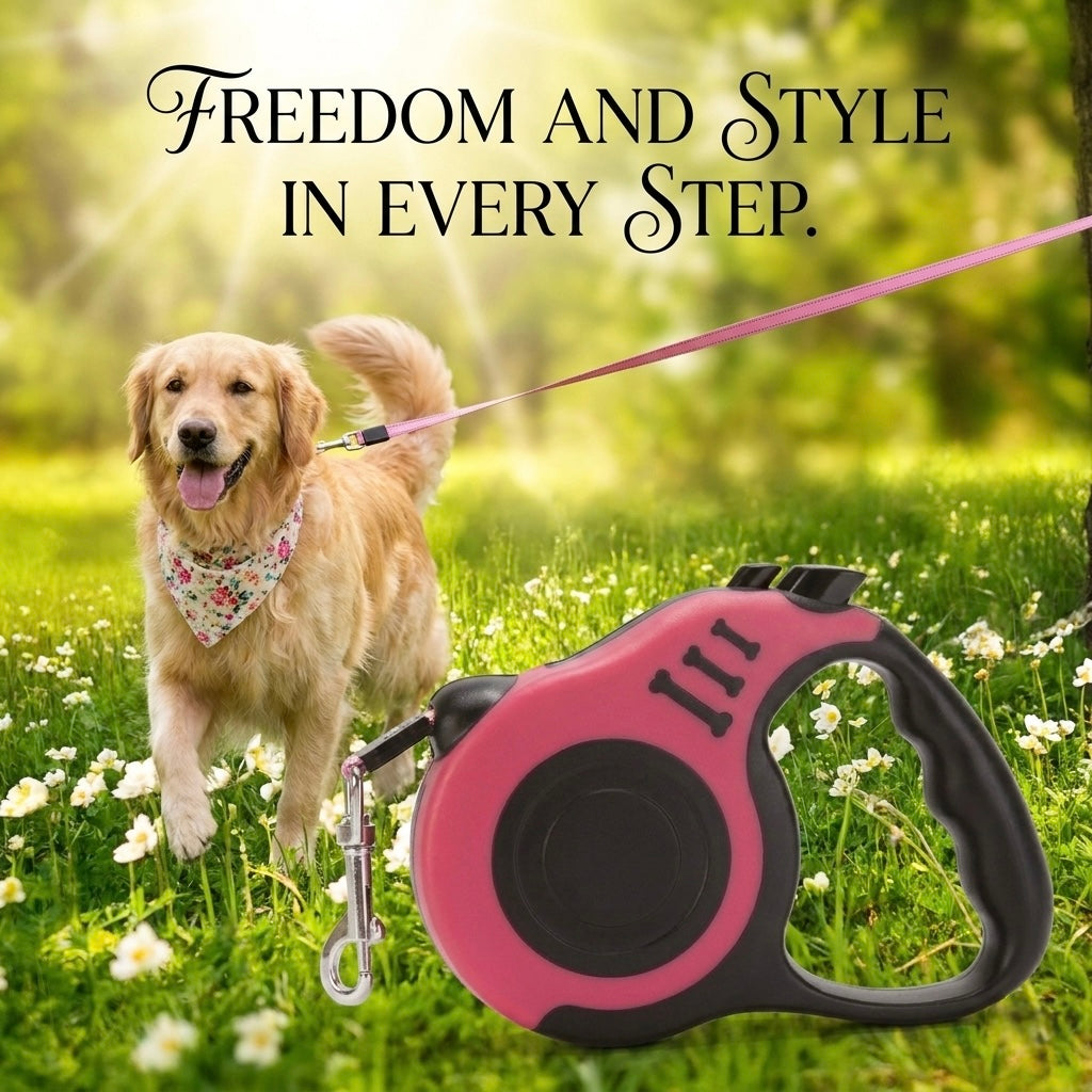 Pawspire Signature Retractable Leash, Smooth One-Touch Locking, Ergonomic Grip, 3M (10 feet) Heavy-Duty Nylon Strip, (Pink)