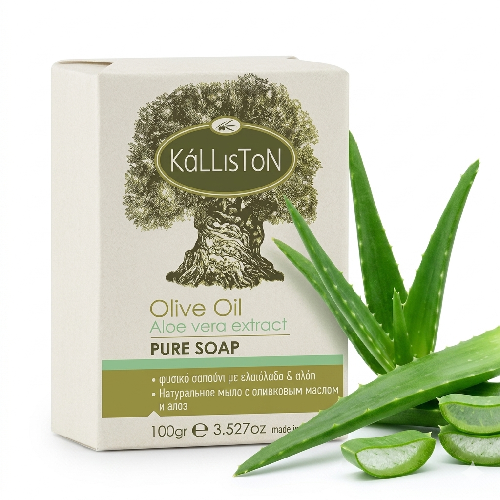 Olive Oil Soap with Aloe Extract & Aloe aroma, All Natural, Made in Ancient Crete, Greece, 3.50 oz.