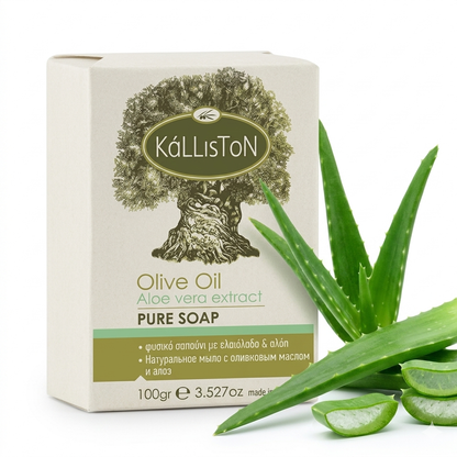 Olive Oil Soap with Aloe Extract & Aloe aroma, All Natural, Made in Ancient Crete, Greece, 3.50 oz.