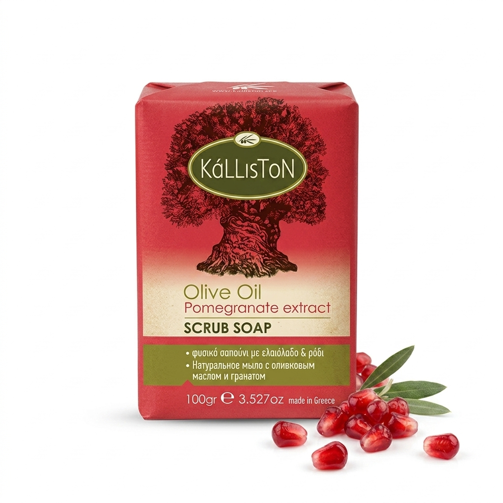 Olive Oil Soap Scrub with Pomegranate Extract & Aroma, All Natural, Made in Ancient Crete, Greece, 3.50 oz.