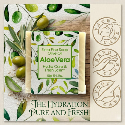 Aloe Vera & Olive oil Soap, Extra Fine Soap, Hydra Care and Fresh Aroma, Made with Real Olive Oil, 125g Each Bar