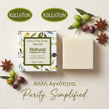Natural Olive Soap, Fragrance Free, Pure Care Extra Fine Soap, Made with Real Olive Oil, 125g Each Bar