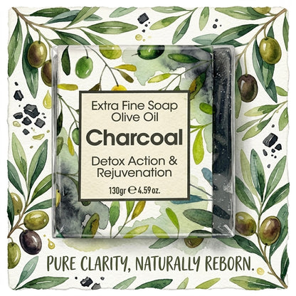Charcoal & Olive Soap, Detox & Rejuvenate, Extra Fine Soap, Made with Real Olive Oil, 125g Each Bar