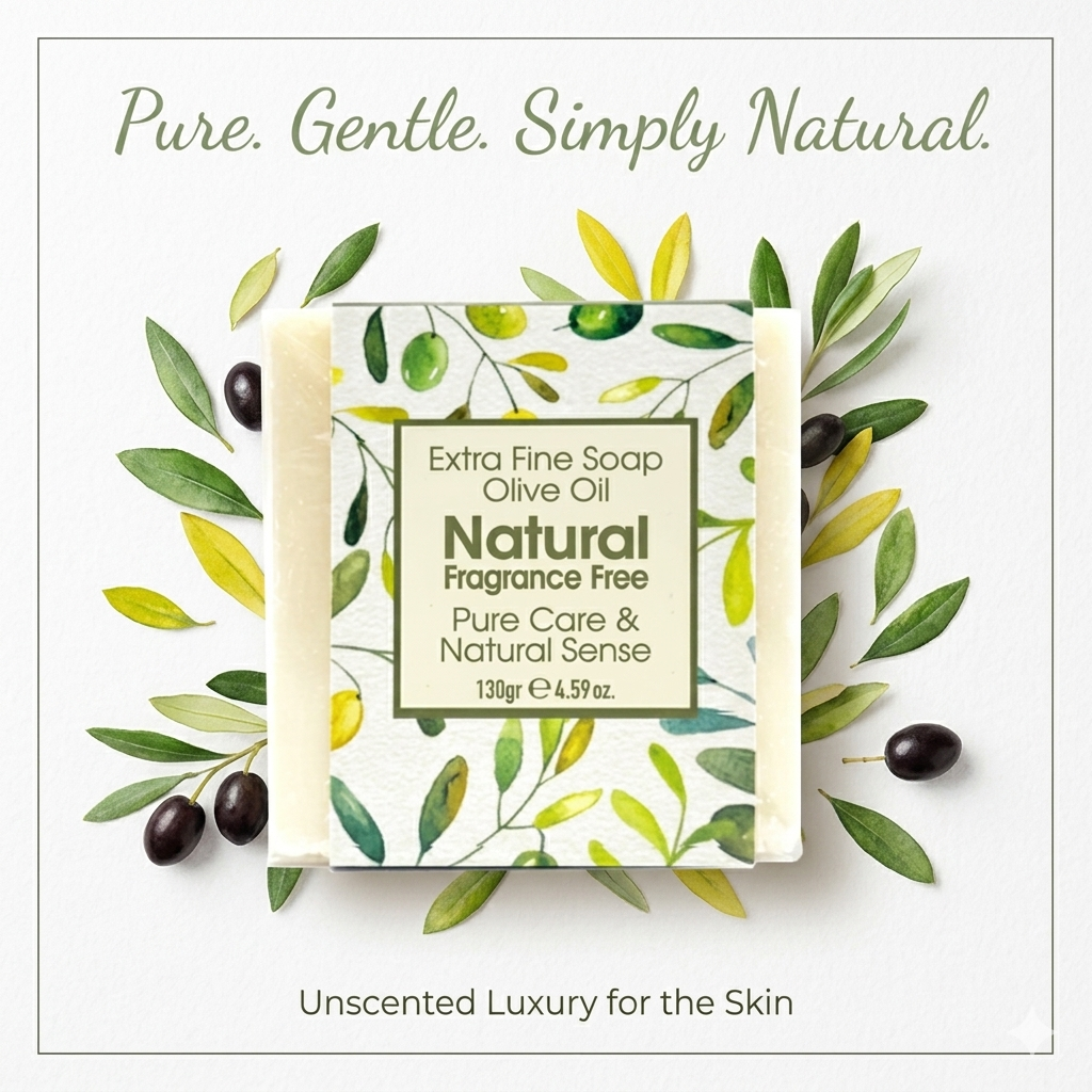 Natural Olive Soap, Fragrance Free, Pure Care Extra Fine Soap, Made with Real Olive Oil, 125g Each Bar