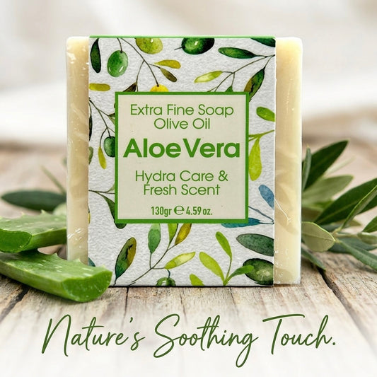 Aloe Vera & Olive oil Soap, Extra Fine Soap, Hydra Care and Fresh Aroma, Made with Real Olive Oil, 125g Each Bar