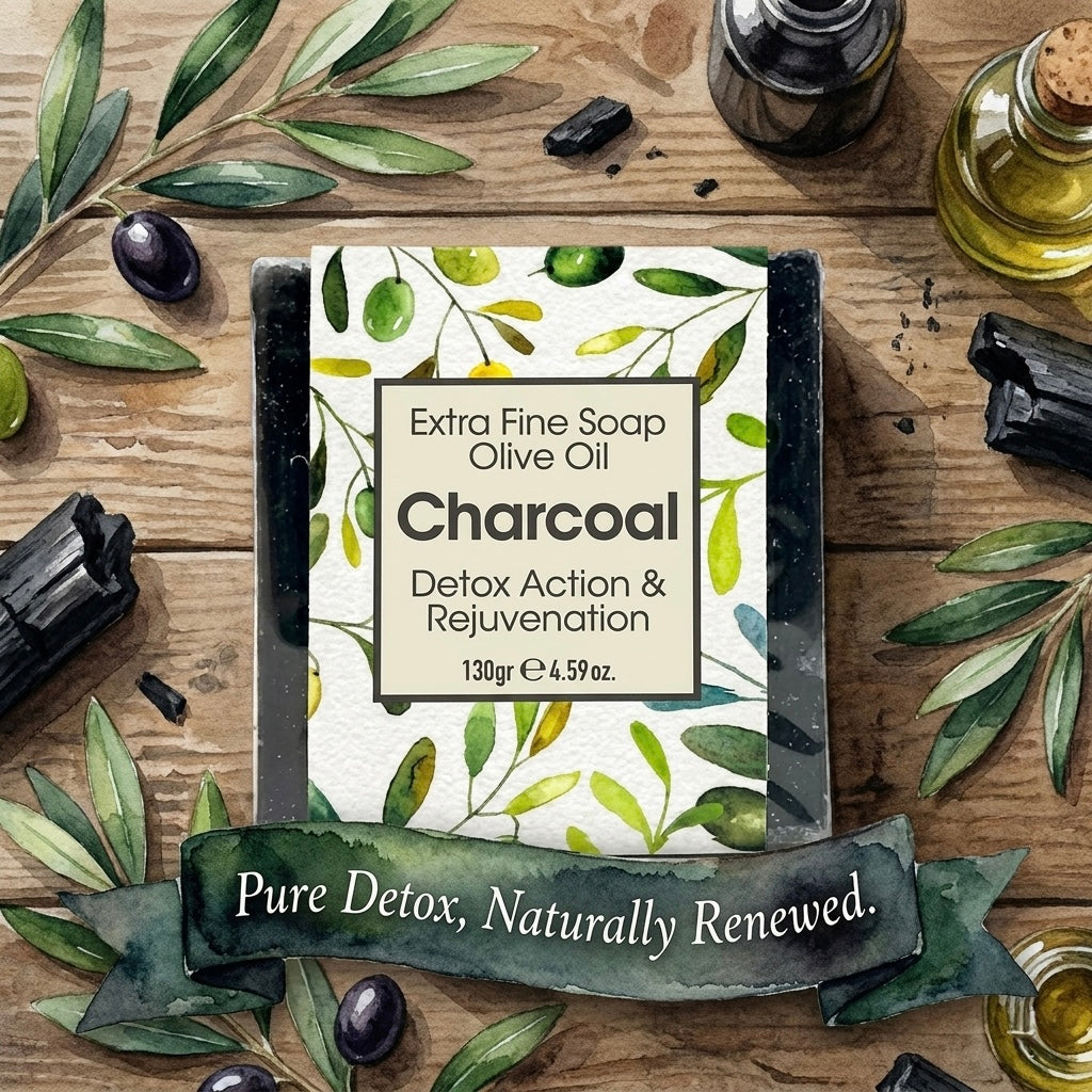 Charcoal & Olive Soap, Detox & Rejuvenate, Extra Fine Soap, Made with Real Olive Oil, 125g Each Bar