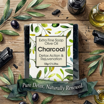 Charcoal & Olive Soap, Detox & Rejuvenate, Extra Fine Soap, Made with Real Olive Oil, 125g Each Bar