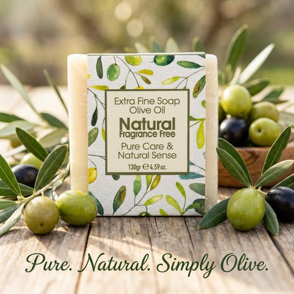 Natural Olive Soap, Fragrance Free, Pure Care Extra Fine Soap, Made with Real Olive Oil, 125g Each Bar