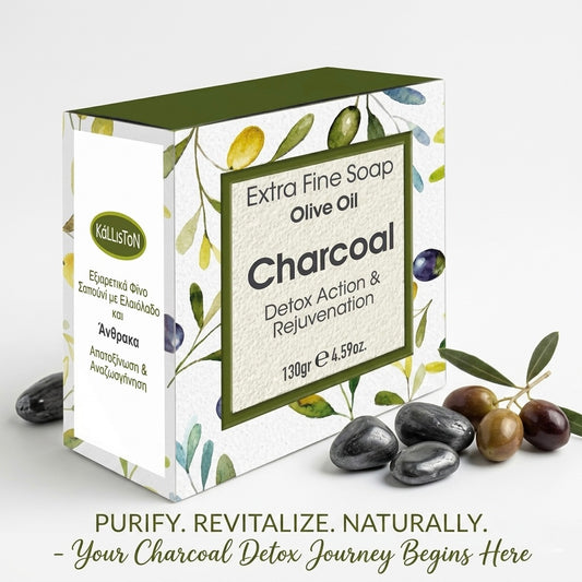 Charcoal & Olive Soap, Detox & Rejuvenate, Extra Fine Soap, Made with Real Olive Oil, 125g Each Bar