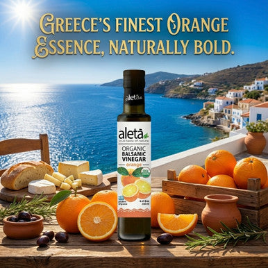 Aleta Organic, Infused Orange Balsamic Vinegar, Bright & Citrusy, No Added Sugars, No Preservatives, Glass Bottle, 8.45 oz.