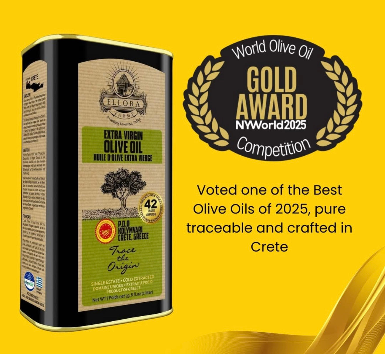 Ellora Farms PDO Kolymvari Extra Virgin Olive Oil, 1 Ltr Tin & Organic Tuscany Bread Dipping Mix, Combo