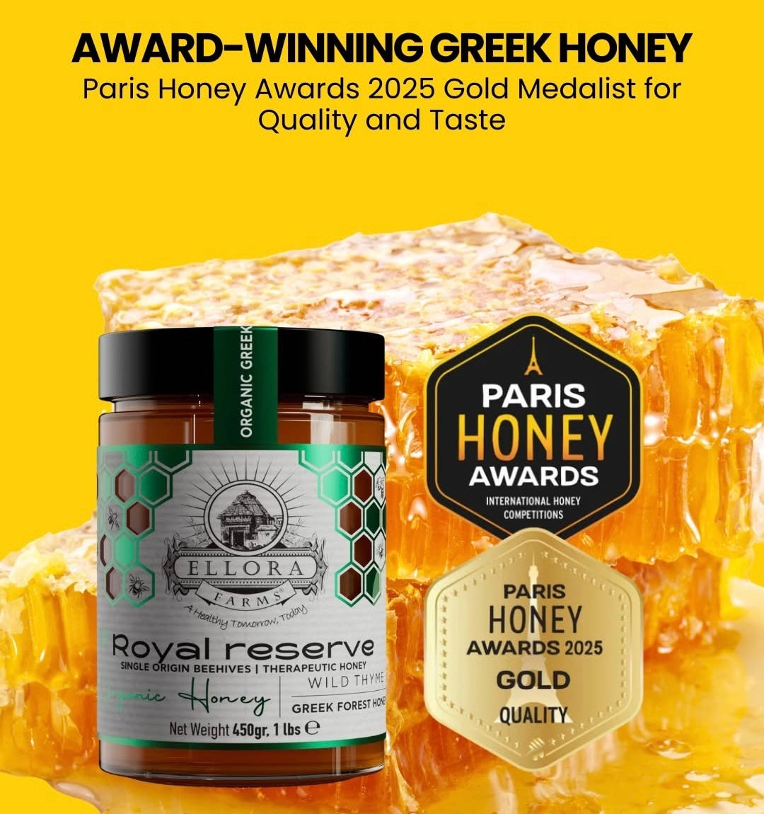 Ellora Farms, Organic Greek Raw Honey, Royal Reserve, Wild Thyme, Dipper Included, 450g