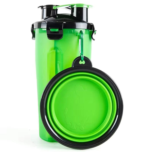 Dog Water Bottle and Collapsible Bowl, 2 in 1 Pet Food Container, Portable Water Bowl for Walking, Traveling, Camping Hiking (Green)