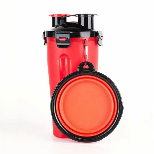 Dog Water Bottle and Collapsible Bowl, 2 in 1 Pet Food Container, Portable Water Bowl for Walking, Traveling, Camping Hiking (Red)