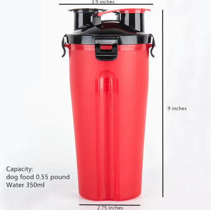 Dog Water Bottle and Collapsible Bowl, 2 in 1 Pet Food Container, Portable Water Bowl for Walking, Traveling, Camping Hiking (Red)