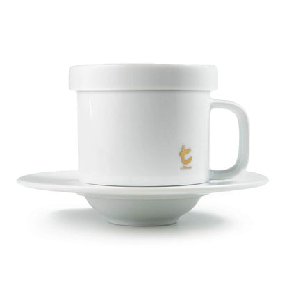 T Series Mug and Saucer with Lid, White