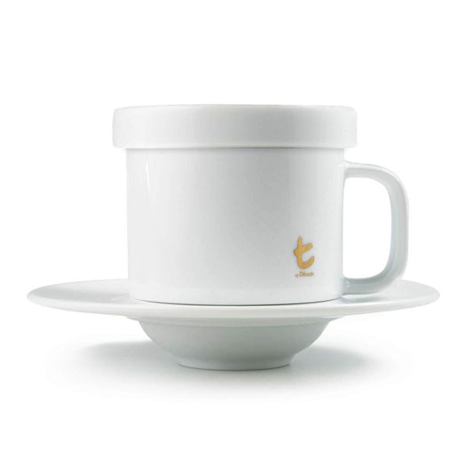 T Series Mug and Saucer with Lid, White