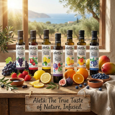 Aleta Organic, Infused Lemon Balsamic Vinegar, Tangy Zest of Lemon, Naturally Sourced, No Preservatives, USDA Certified, 8.45 oz Bottle