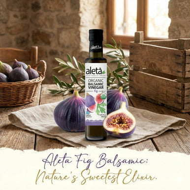 Aleta Organic, Infused Fig Balsamic Vinegar, Taste of Gentle Earthiness & Honeyed Sweetness, No Preservatives, Glass Bottle, 8.45 oz.