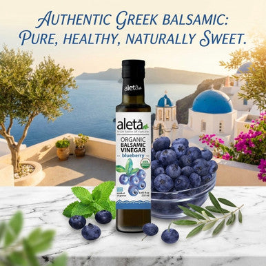 Aleta Organic, Infused Blueberry Balsamic Vinegar, Dark Berry Richness, No Preservatives, Great Taste Award Winner, Glass Bottle, 8.45 oz.