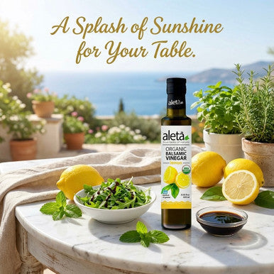 Aleta Organic, Infused Lemon Balsamic Vinegar, Tangy Zest of Lemon, Naturally Sourced, No Preservatives, USDA Certified, 8.45 oz Bottle
