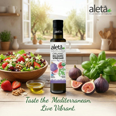 Aleta Organic, Infused Fig Balsamic Vinegar, Taste of Gentle Earthiness & Honeyed Sweetness, No Preservatives, Glass Bottle, 8.45 oz.