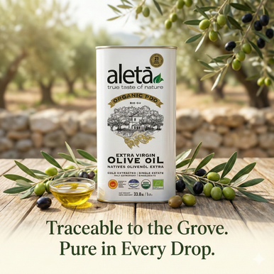 Aleta Organic & Single Estate PDO Extra Virgin Greek Olive Oil, Great Taste Award, 1 Ltr. Tin (33.8 oz.) X 2