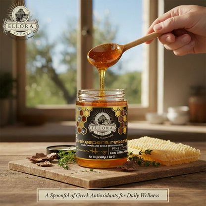 Ellora Farms, Single Estate PDO Greek Raw Honey, Beekeepers Reserve, Pine & Thyme, 450g