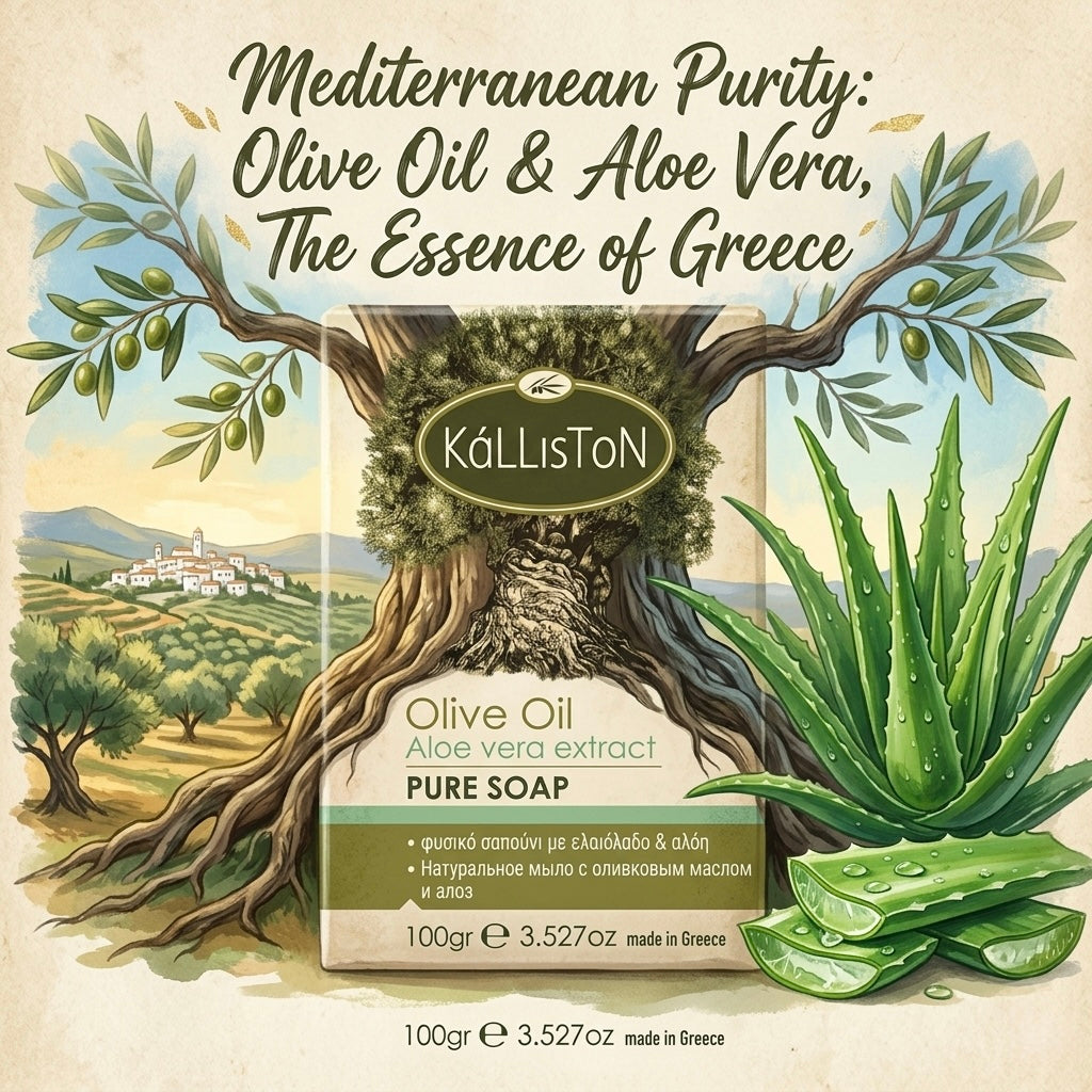 Olive Oil Soap with Aloe Extract & Aloe aroma, All Natural, Made in Ancient Crete, Greece, 3.50 oz.