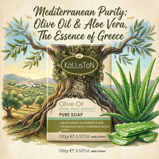 Olive Oil Soap with Aloe Extract & Aloe aroma, All Natural, Made in Ancient Crete, Greece, 3.50 oz.