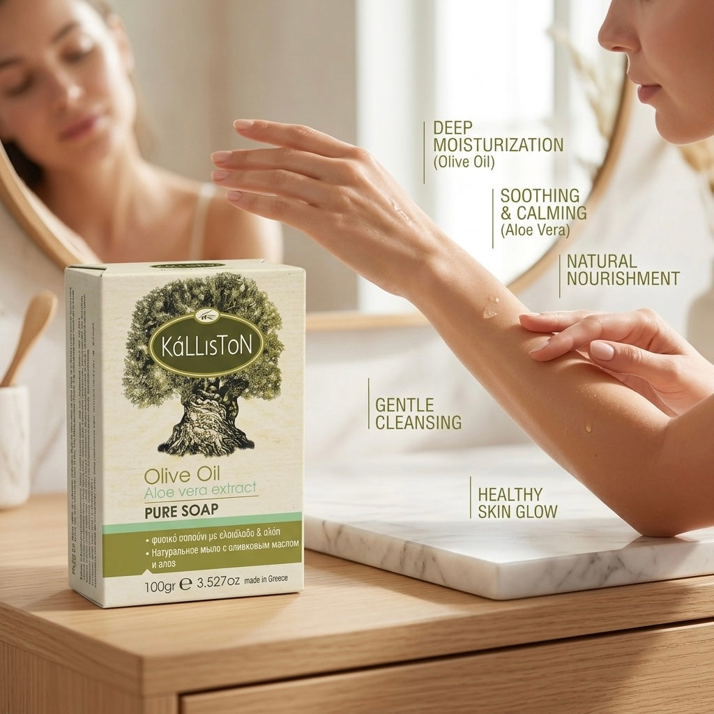 Olive Oil Soap with Aloe Extract & Aloe aroma, All Natural, Made in Ancient Crete, Greece, 3.50 oz.