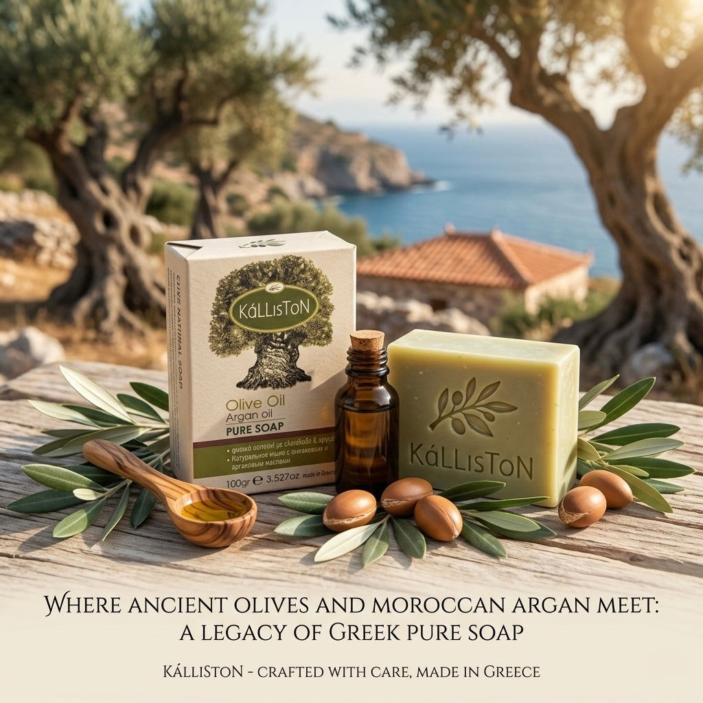 Olive Soap with with Argan Oil Extract, All Natural, Made in Ancient Crete, Greece, 3.50 oz.