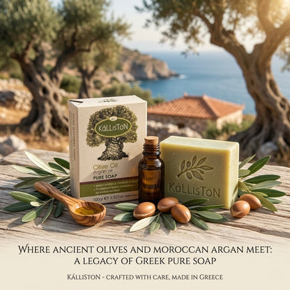 Olive Soap with with Argan Oil Extract, All Natural, Made in Ancient Crete, Greece, 3.50 oz.