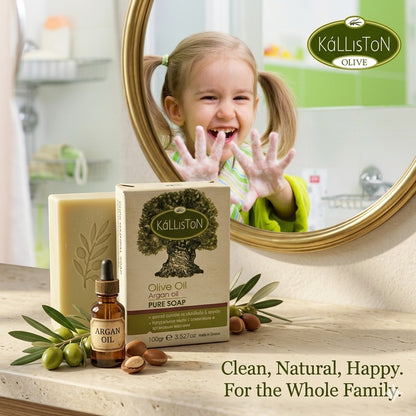 Olive Oil Scrub Soap with Argan Oil & Extract, All Natural, Made in Ancient Crete, Greece, 3.50 oz.