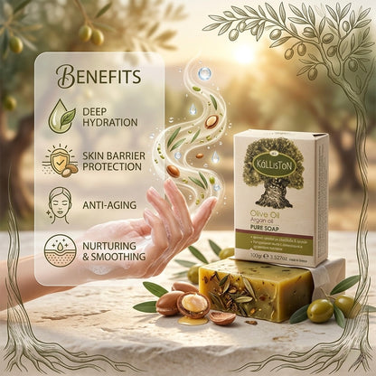 Olive Oil Scrub Soap with Argan Oil & Extract, All Natural, Made in Ancient Crete, Greece, 3.50 oz.