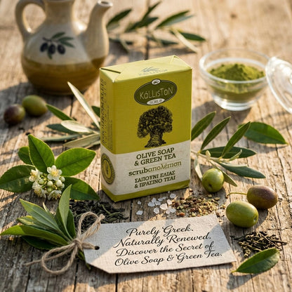 Olive Oil Soap Scrub with Green Tea Extract & Aroma, All Natural, Made in Ancient Crete, Greece, 3.53 oz.