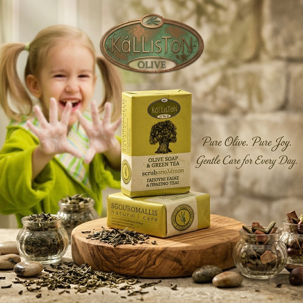 Olive Oil Soap Scrub with Green Tea Extract & Aroma, All Natural, Made in Ancient Crete, Greece, 3.53 oz.