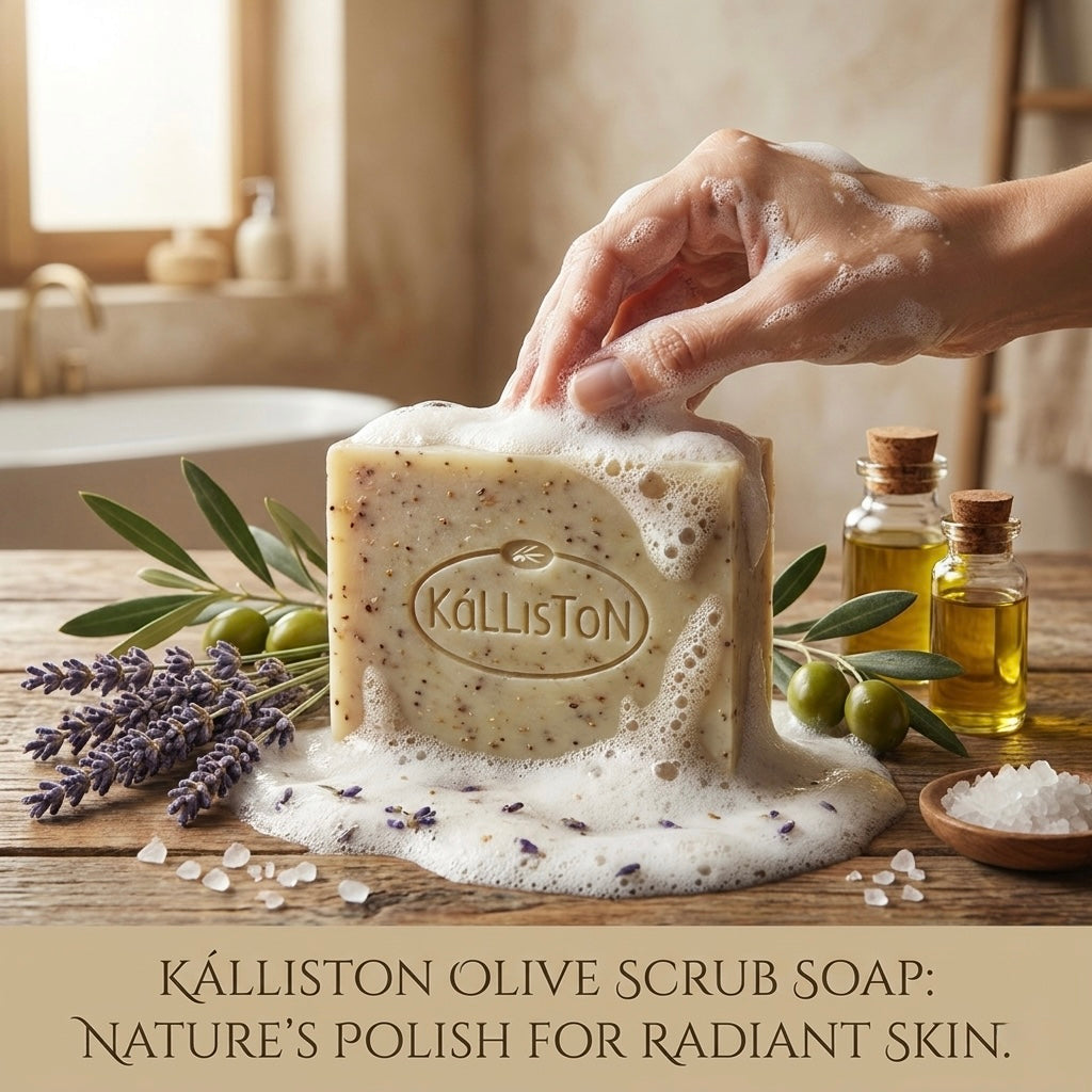 Olive Oil Scrub Soap with Argan Oil & Extract, All Natural, Made in Ancient Crete, Greece, 3.50 oz.