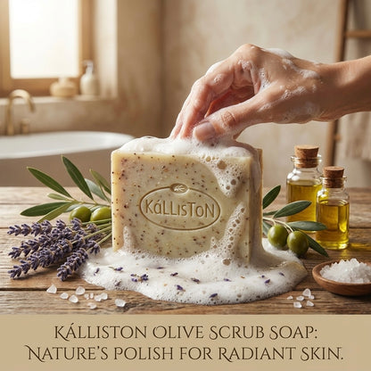 Olive Oil Scrub Soap with Argan Oil & Extract, All Natural, Made in Ancient Crete, Greece, 3.50 oz.